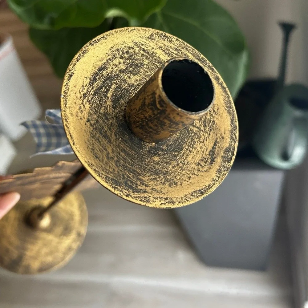 Vintage Celestial Sun Taper Candle Holder OS Gold Sunburst Face Decor